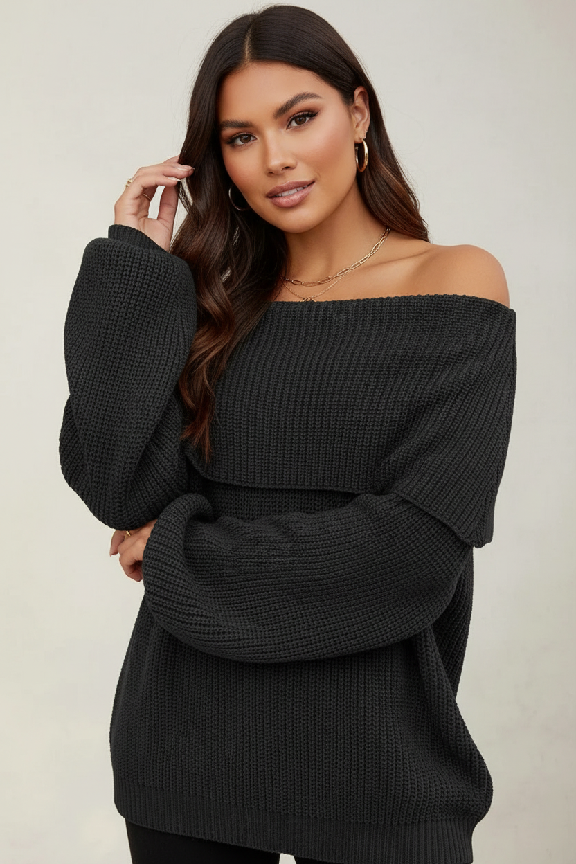 Soft Knit Sweater Women Off-Shoulder Relaxed Fit