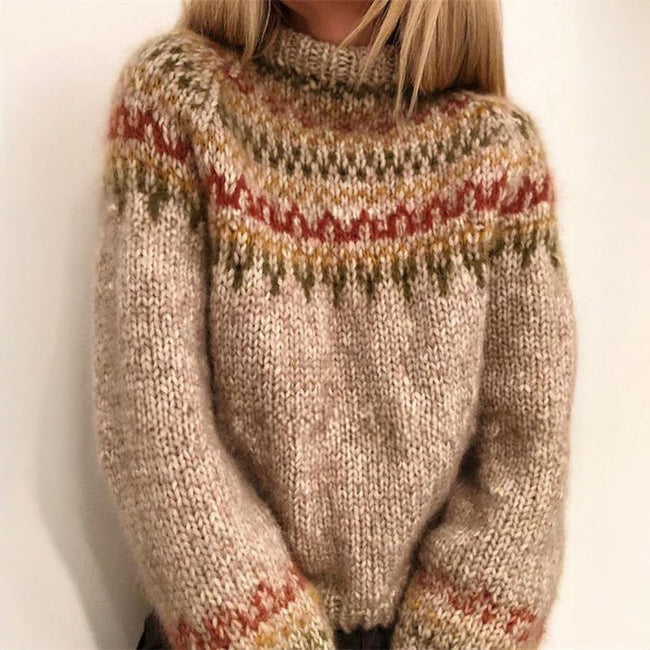 None | Women's Classic Nordic Sweater Pullover with Wrap Geometric Cozy for Layering
