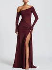 FJØRNA one-shoulder high-slit maxi dress for women, elegant summer dress with a flowing silhouette and stylish design.