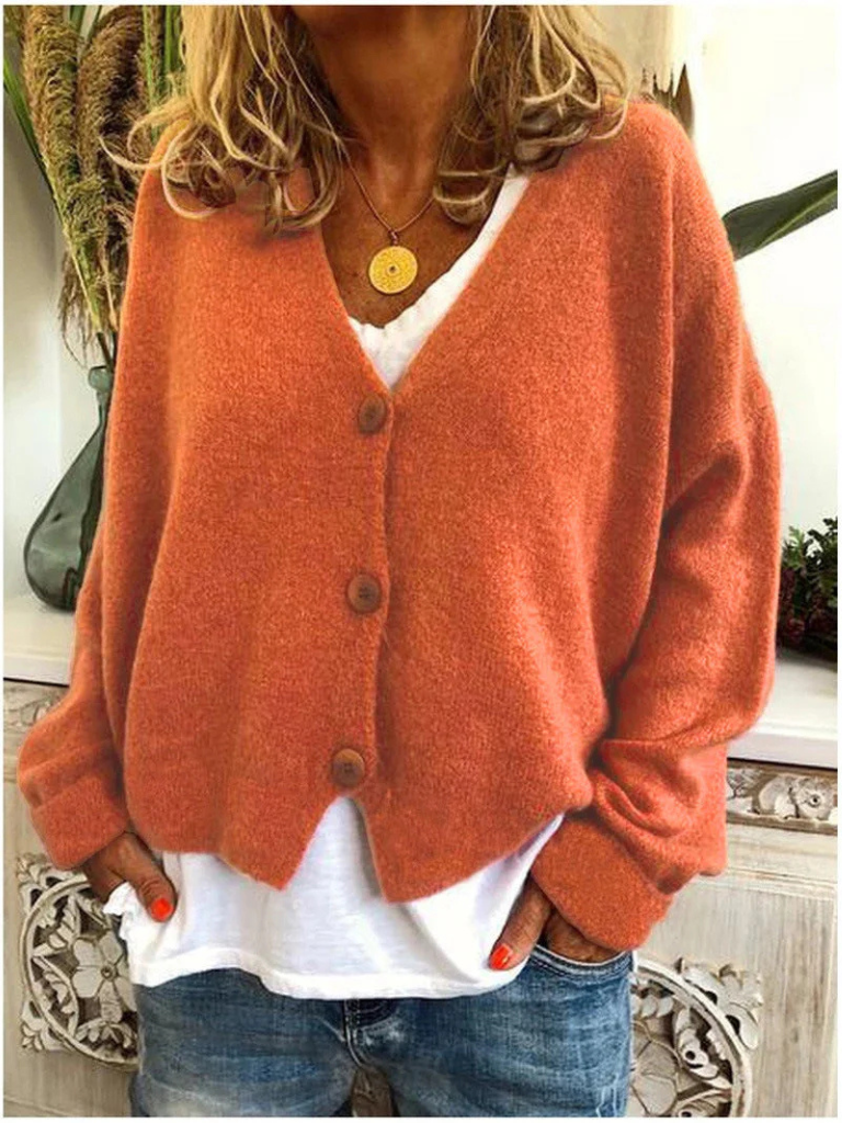 Button Up Cardigan V Neck Soft Knit Relaxed Fit Cardigan Sweater | Shannon