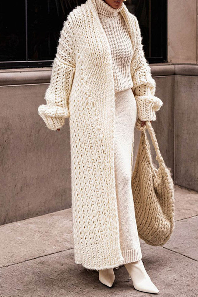 None | Women's Cozy Oversized Knit Cardigan Sweater with Open-Front Wrap Longline for Layering