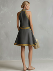 Orange linen sleeveless mini dress by FJØRNA, elegant evening dress with a stylish and sophisticated look.