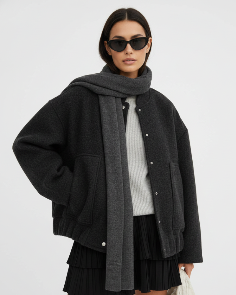 Bomber Jacket Women Oversized Minimalist Snap Button