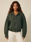 Bomber Jacket Women Oversized Contrast Stitching