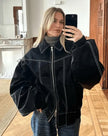 Bomber Jacket Women Oversized Contrast Stitching