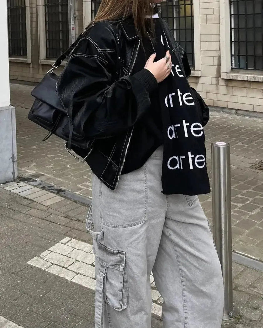 Bomber Jacket Women Oversized Contrast Stitching