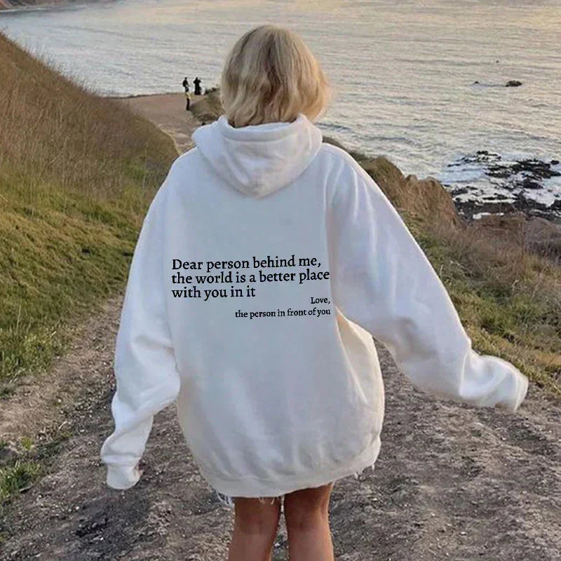 Oversized Hoodie Women Slogan Print Relaxed Fit