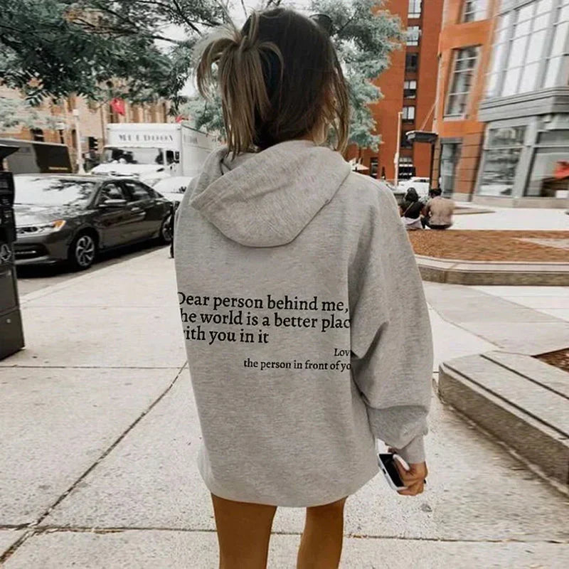 Oversized Hoodie Women Slogan Print Relaxed Fit