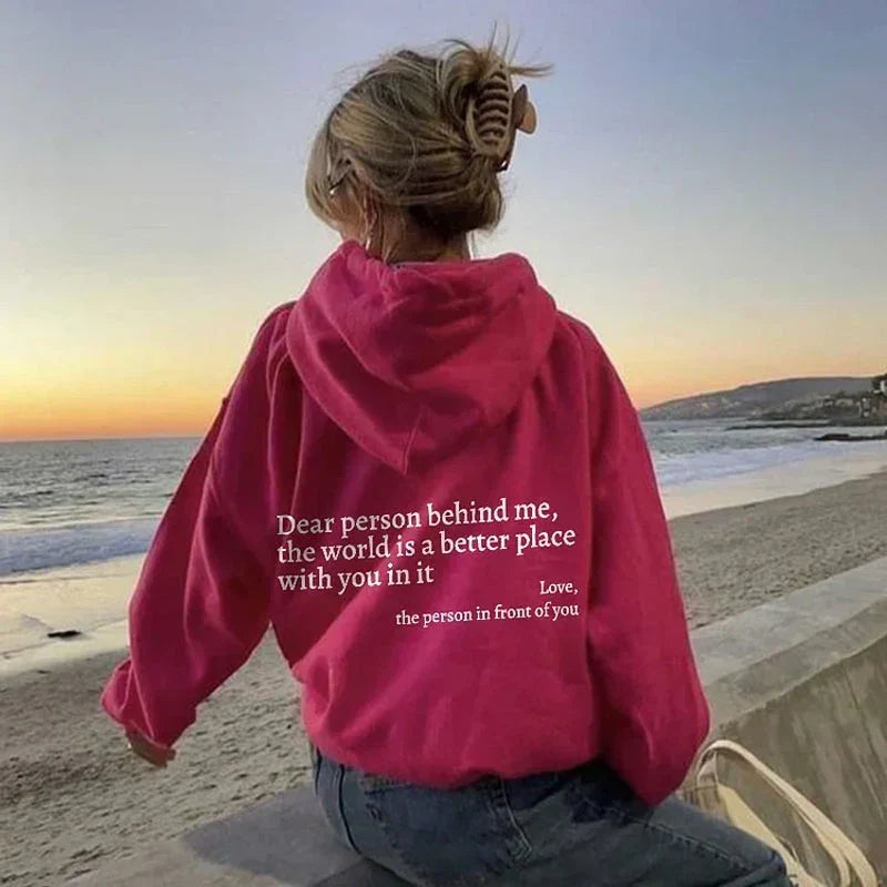 Oversized Hoodie Women Slogan Print Relaxed Fit