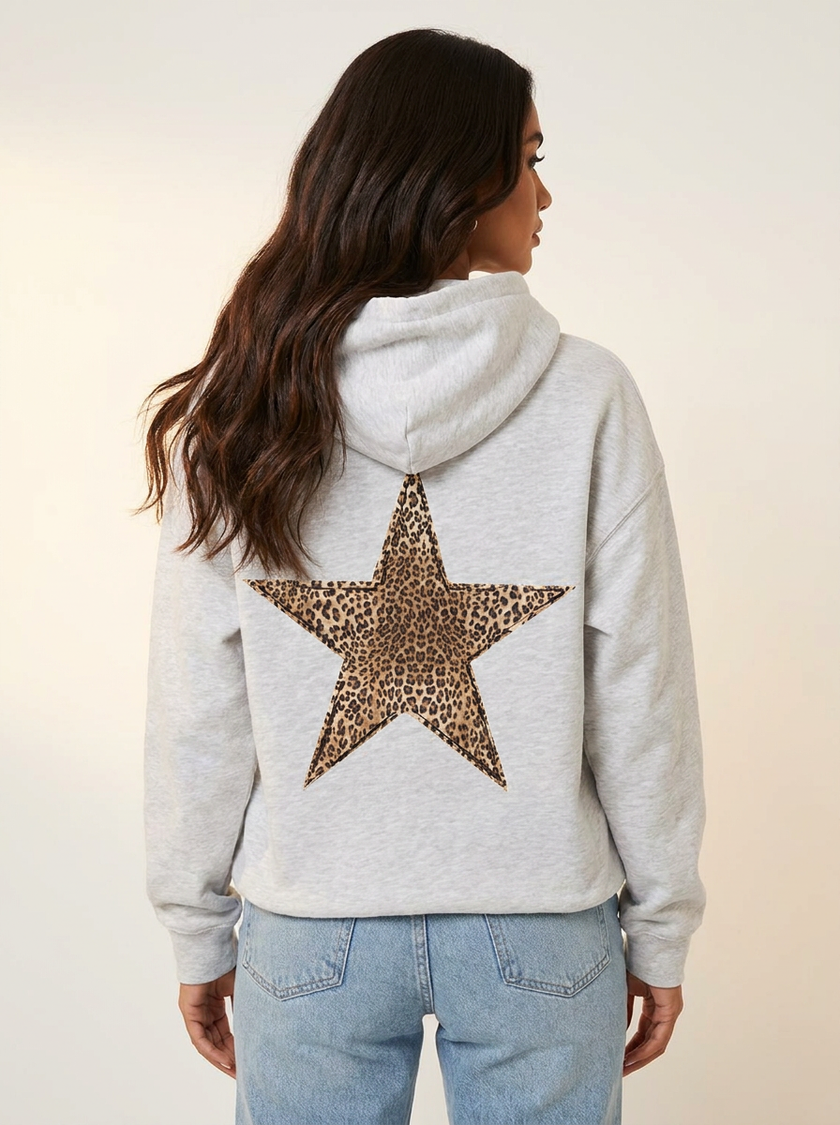 Hoodie Women Oversized Leopard Star Print Kangaroo Pocket