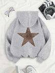 Hoodie Women Oversized Leopard Star Print Kangaroo Pocket