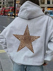 Hoodie Women Oversized Leopard Star Print Kangaroo Pocket