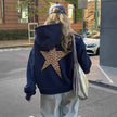 Hoodie Women Oversized Leopard Star Print Kangaroo Pocket