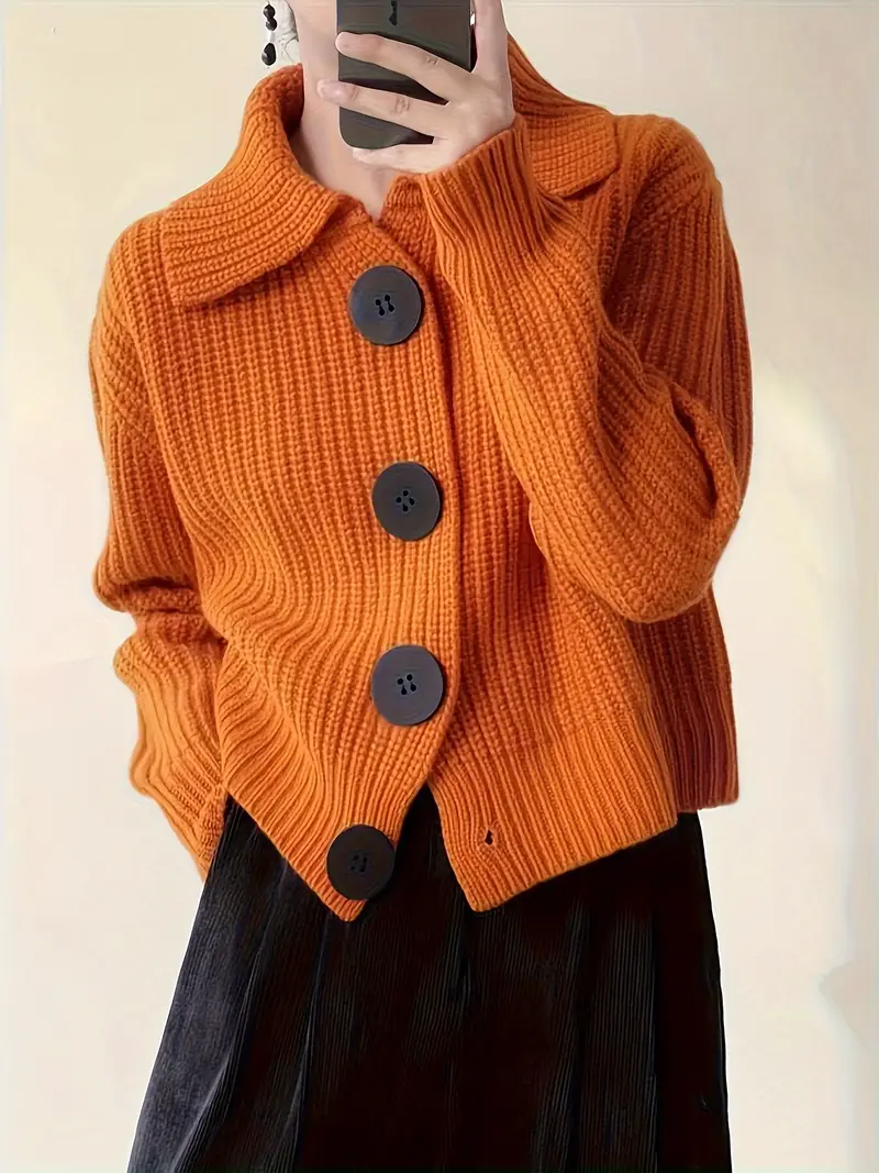 Oversized Cardigan Women Wide Collar Rib Knit Relaxed Fit