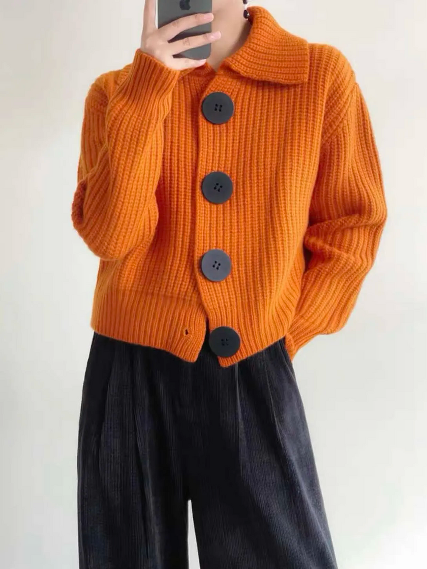 Oversized Cardigan Women Wide Collar Rib Knit Relaxed Fit