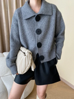 Oversized Cardigan Women Wide Collar Rib Knit Relaxed Fit