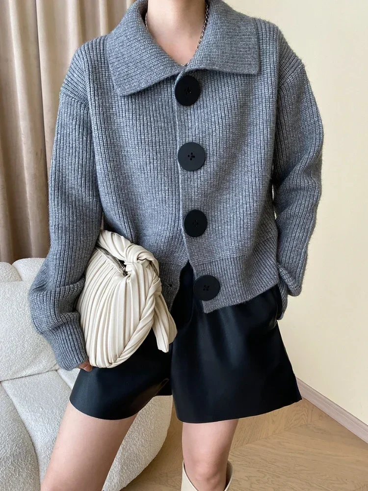Oversized Cardigan Women Wide Collar Rib Knit Relaxed Fit