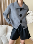 Oversized Cardigan Women Wide Collar Rib Knit Relaxed Fit