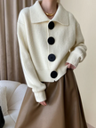 Oversized Cardigan Women Wide Collar Rib Knit Relaxed Fit