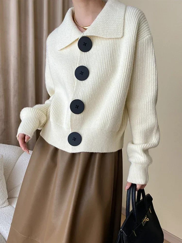 Oversized Cardigan Women Wide Collar Rib Knit Relaxed Fit