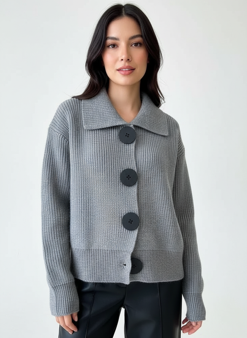 Oversized Cardigan Women Wide Collar Rib Knit Relaxed Fit