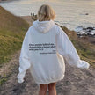 Hoodie Women Oversized White with Back Text Print