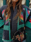 Oversized Quilted Jacket Women Geometric Colour Pattern