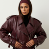 Leather Jacket Women Oversized Belted Structured Shoulders