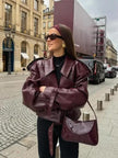 Leather Jacket Women Oversized Belted Structured Shoulders