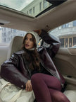 Leather Jacket Women Oversized Belted Structured Shoulders