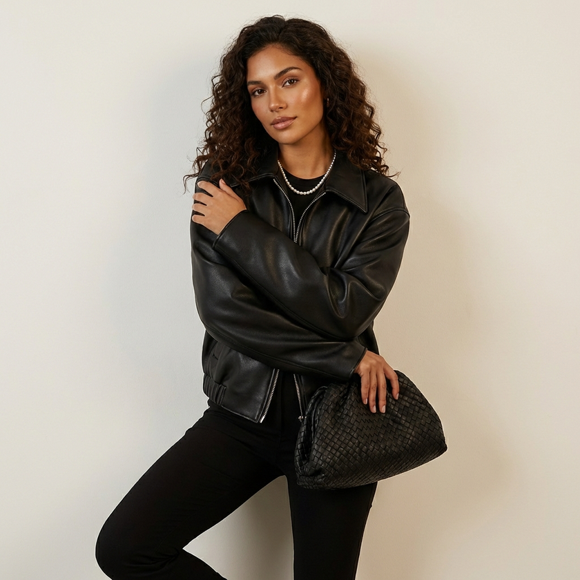 Faux Leather Jacket Women Oversized Classic Collar