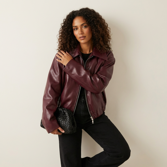 Sylvia | Oversized Faux Leather Jacket for Women