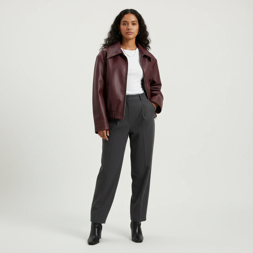 Faux Leather Jacket Women Oversized Classic Collar