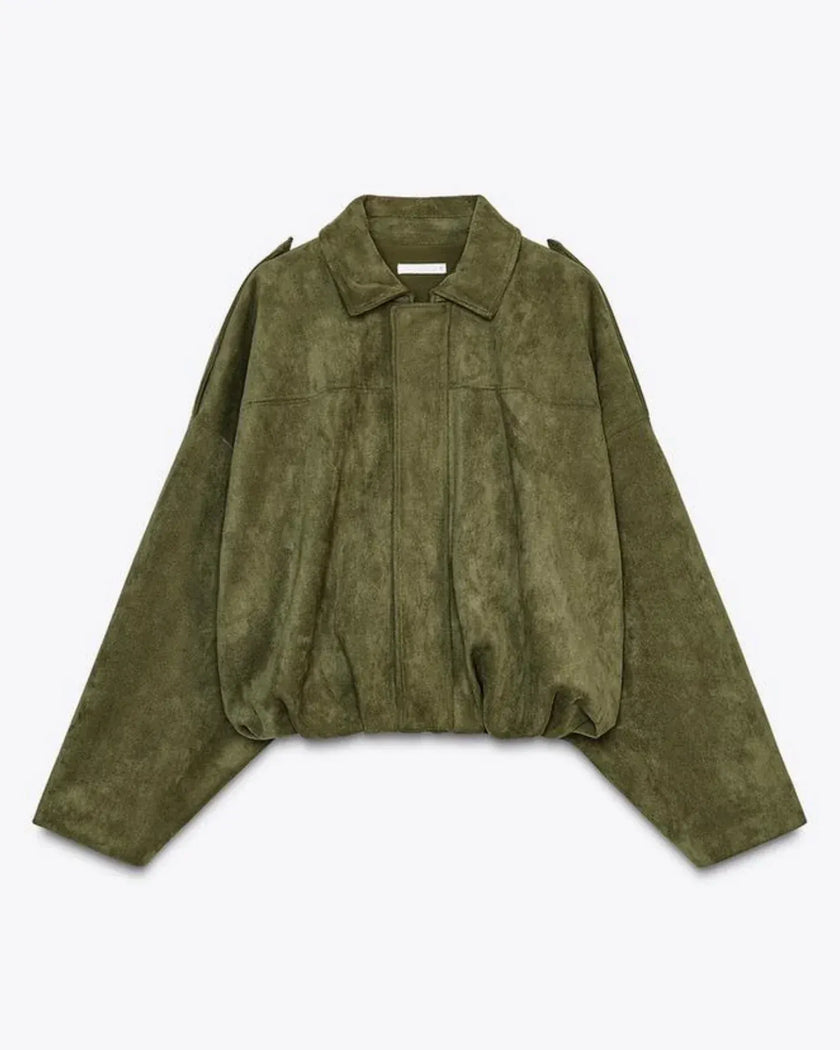 Suede Jacket Women Oversized Classic Collar Zip Front