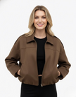 Suede Jacket Women Oversized Classic Collar Zip Front