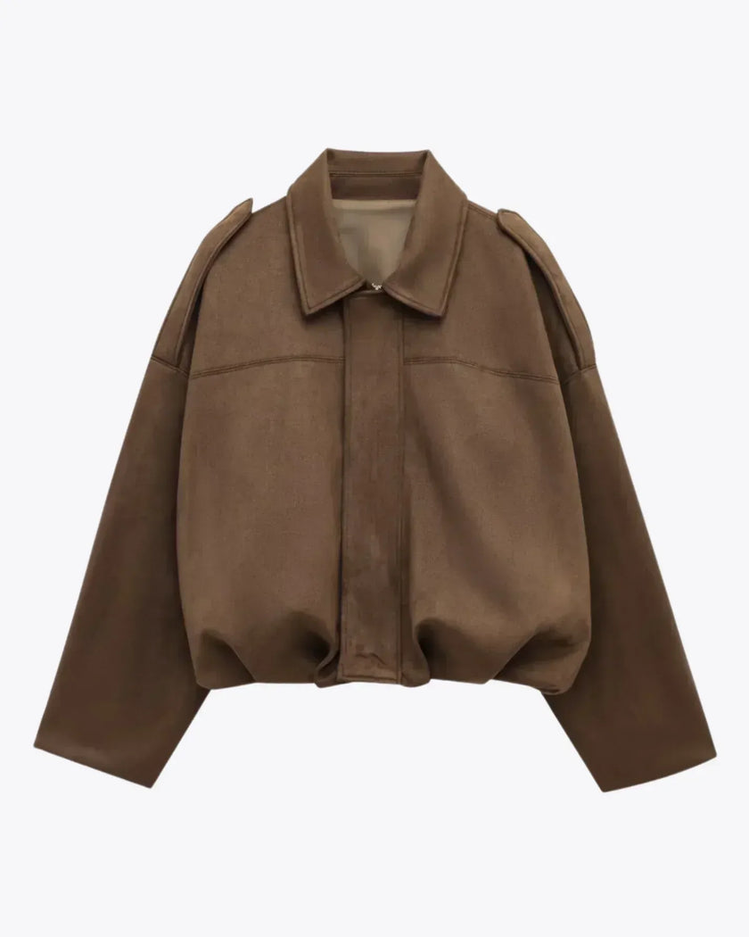 Suede Jacket Women Oversized Classic Collar Zip Front