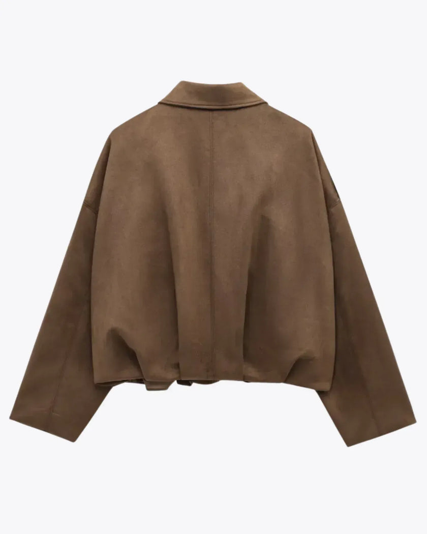 Suede Jacket Women Oversized Classic Collar Zip Front