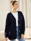 Oversized V-Neck Cardigan Women, Fine Knit Button-Front Relaxed Fit