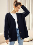 Oversized V-Neck Cardigan Women, Fine Knit Button-Front Relaxed Fit