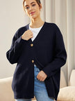 Oversized V-Neck Cardigan Women, Fine Knit Button-Front Relaxed Fit