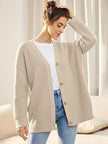 Oversized V-Neck Cardigan Women, Fine Knit Button-Front Relaxed Fit