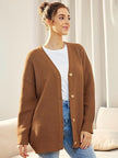 Oversized V-Neck Cardigan Women, Fine Knit Button-Front Relaxed Fit