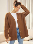 Oversized V-Neck Cardigan Women, Fine Knit Button-Front Relaxed Fit