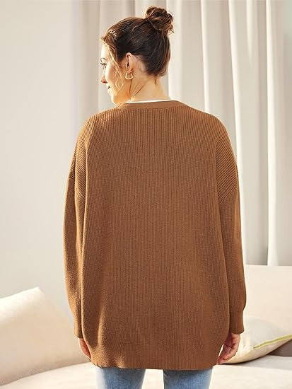 Oversized V-Neck Cardigan Women, Fine Knit Button-Front Relaxed Fit