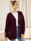 Oversized V-Neck Cardigan Women, Fine Knit Button-Front Relaxed Fit