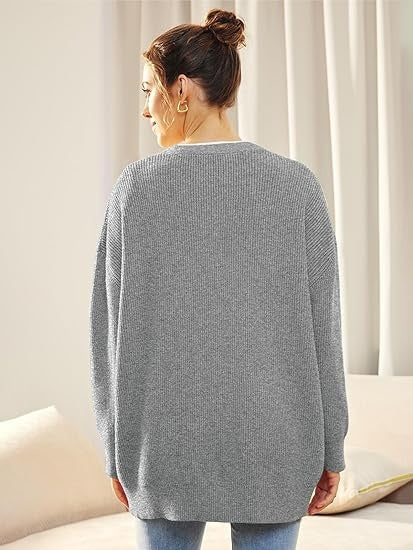Oversized V-Neck Cardigan Women, Fine Knit Button-Front Relaxed Fit