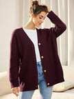 Oversized V-Neck Cardigan Women, Fine Knit Button-Front Relaxed Fit