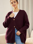 Oversized V-Neck Cardigan Women, Fine Knit Button-Front Relaxed Fit