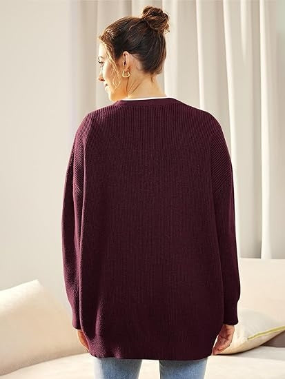 Oversized V-Neck Cardigan Women, Fine Knit Button-Front Relaxed Fit