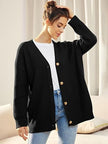 Oversized V-Neck Cardigan Women, Fine Knit Button-Front Relaxed Fit